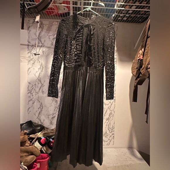 NWT Zara Black Lace Faux MIDI Leather Dress w Pleated Skirt 4222 243 800 XS - Picture 2 of 8
